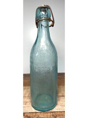 Antique 19th Century Wm Lutz Bros Paterson NJ Glass Bottle Wire Bale Closure